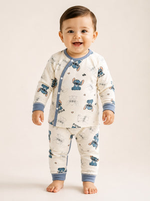Stitch Print Baby 2-Piece Cotton Pajama Set – Soft Kimono Top &amp; Pants