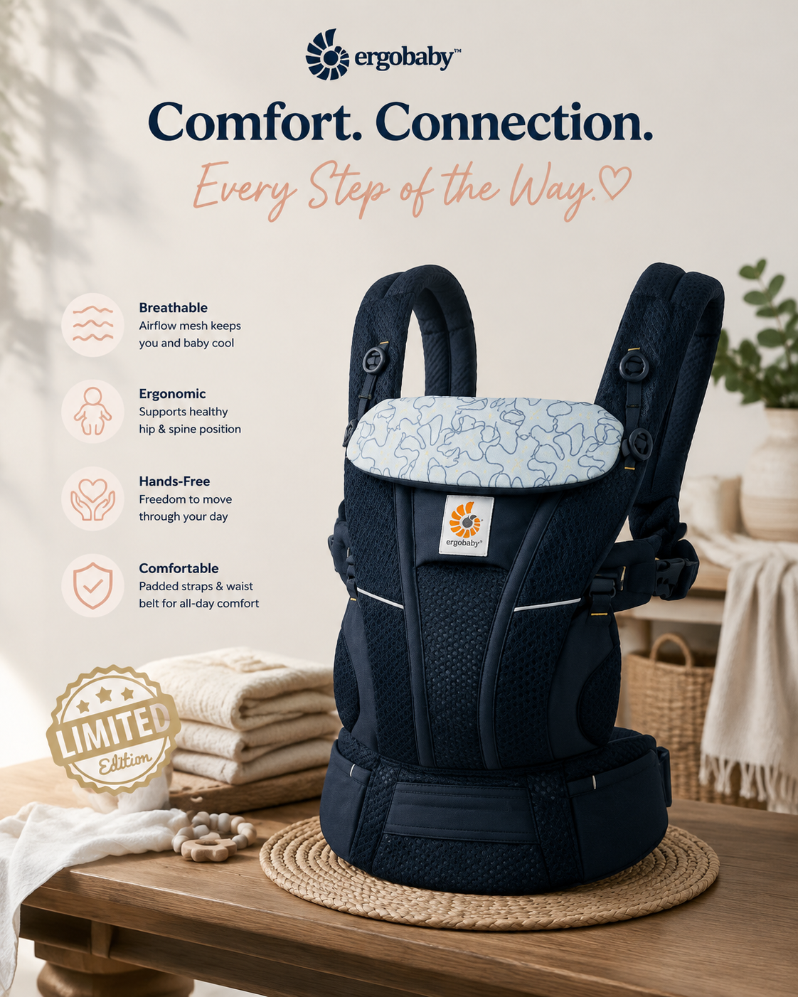 Go Baby ergonomic carrier, breathable mesh panel detail
