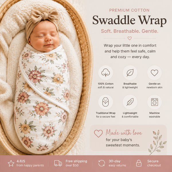 Cotton newborn swaddle wrap blanket, flat lay