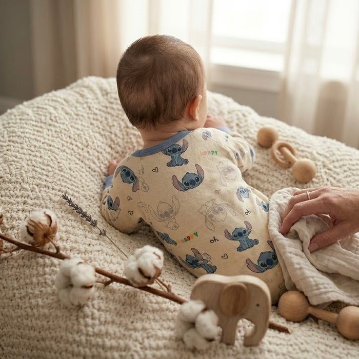 Stitch Print Baby 2-Piece Cotton Pajama Set – Soft Kimono Top &amp; Pants